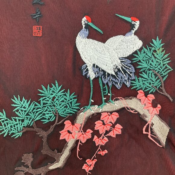 Carole Little size XL Black Red Mesh Lace Asian Print Whimsigoth Y2K Stretch Top - Picture 4 of 11